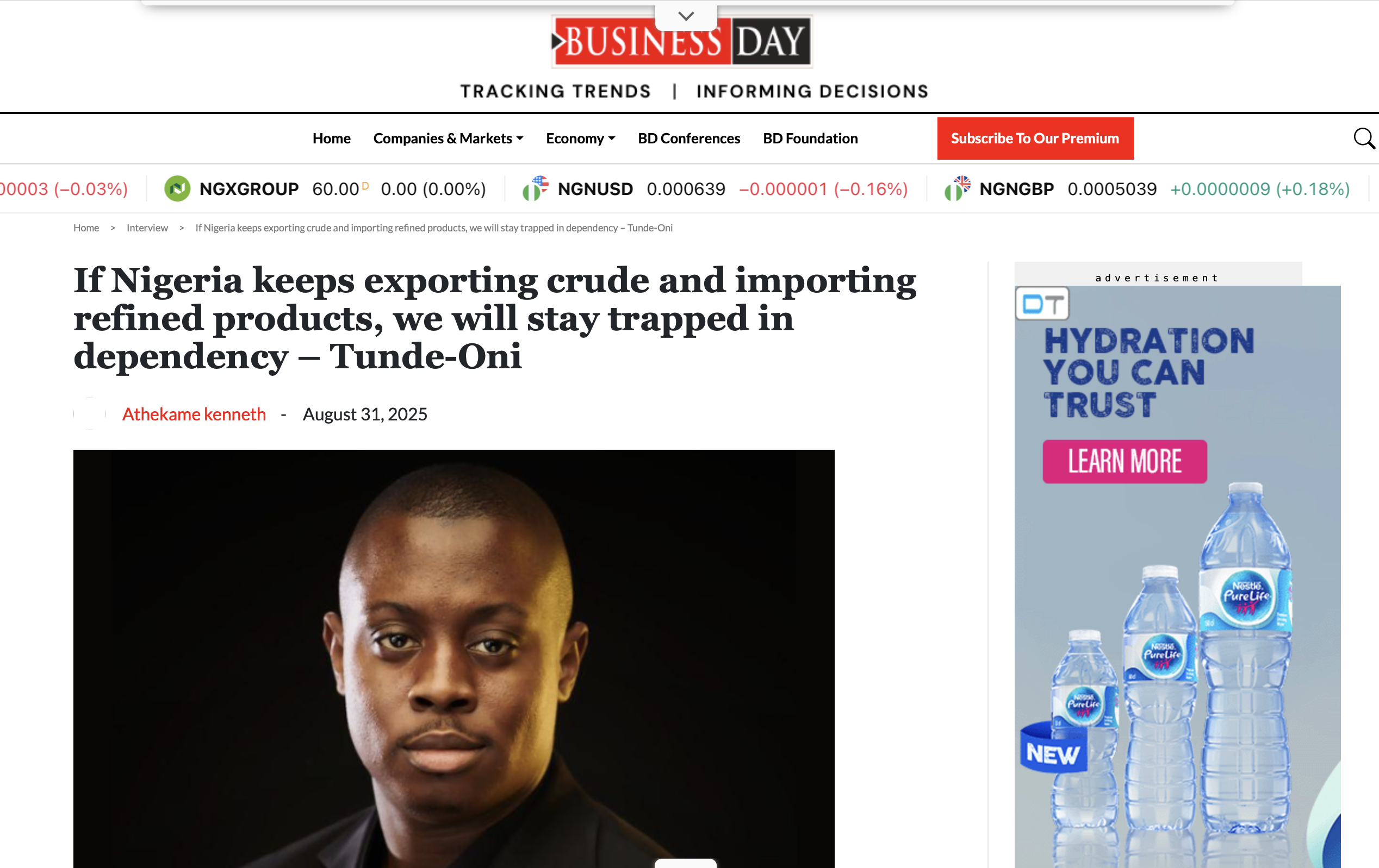 If Nigeria keeps exporting crude and importing refined products, we will stay trapped in dependency – Tunde-Oni